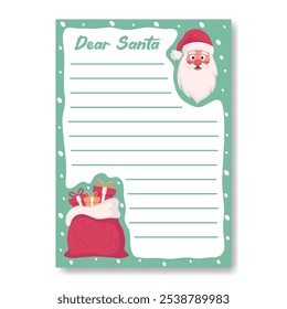 Santa Claus letter template, Christmas card with space for wishes, vector illustration