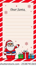 Santa Claus letter template with gift boxes and Santa. flat vector illustration isolated