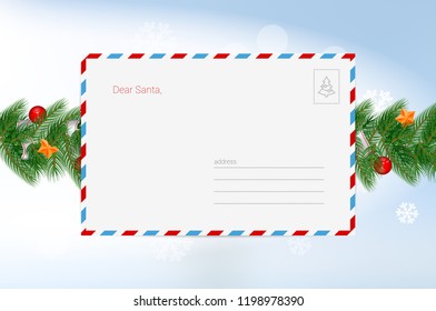 Santa Claus Letter. Vector Christmas Greeting Card Template. Merry Christmas and Happy New Year Design Elements. Resource for Creating Postcards, Calendars or Posters, Presentations or Banners.