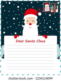 Santa Claus letters. Christmas postcard, Holiday child wish list for Santa.