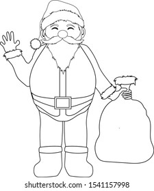 santa claus line art, mascot, characters, illustrations, using vector style with an outline.