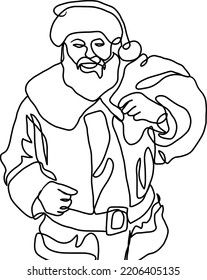 Ilustración vectorial de la línea de Santa Claus aislada. Dibujo de una línea de un San Nicolás sonriente que trae regalos.