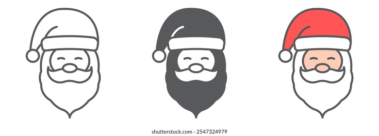 Santa Claus línea icono colección, Navidades y vacaciones, Santa Claus cara Vector conjunto, Vector gráfico, editable trazo esquema signo, eps 10.