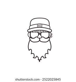 Santa Claus line icon head with Santa hat and sunglasses isolated on white background. Santa line style label, LOGO and sticker design template