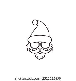 Santa Claus line icon head with Santa hat and sunglasses isolated on white background. Santa line style label, LOGO and sticker design template