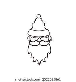 Santa Claus line icon head with Santa hat and sunglasses isolated on white background. Santa line style label, LOGO and sticker design template