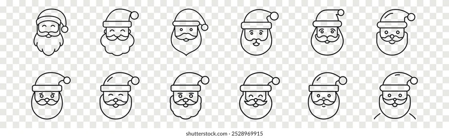 santa claus line icon set 