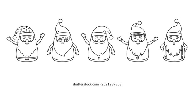 Santa Claus linear icon. Christmas outline design, black xmas snowman silhouette with hat isolated on white background. Coloring page. Editable stroke. Winter holiday vector illustration