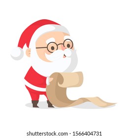 Santa Claus with a list of children.Vector illustration in cartoon style. Isolated over white background.