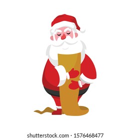 Santa Claus with a list of children.Vector illustration in cartoon style. Isolated over white background.