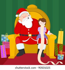 Santa Claus With Little Girl Sitting In His Lap