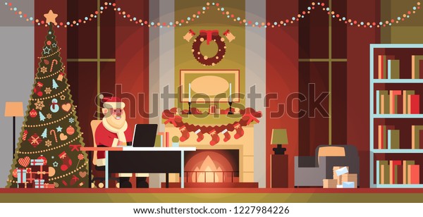 Santa Claus Living Room Decorated Christmas Stock Vector
