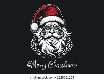 Santa Claus logo, Merry Christmas emblem, illustration hand drawn vintage vector isolated.