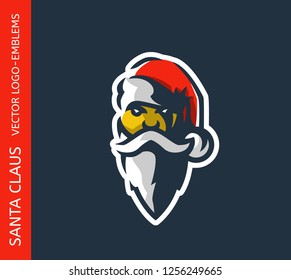 Santa Claus logo - New Year emblem design on black background, Christmas mascot vector illustration for sports team