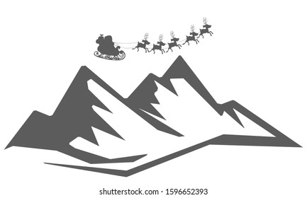 Santa Claus logo on a background of mountains, vector art illustration.