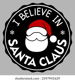 Santa Claus logo and stamp design in a cute cartoon style. Perfect for Christmas and New Year greeting cards, stickers, banners, and festive decorations.