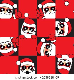 Santa Claus looks out of the square. Christmas seamless pattern illustration.