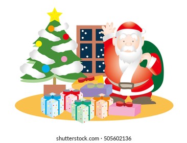 Santa Claus and lots of presents / vector image of  Christmas Eve
