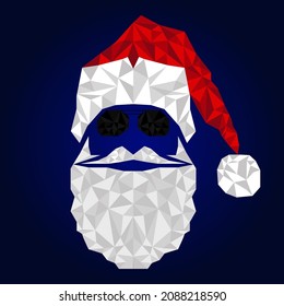 Santa claus low poly effect. 3d vector. Santa Claus with glasses.  low poly illustration. Happy Santa, New Year