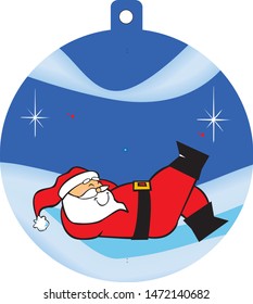 Santa Claus lying in the snow in vector in a circle shaped art