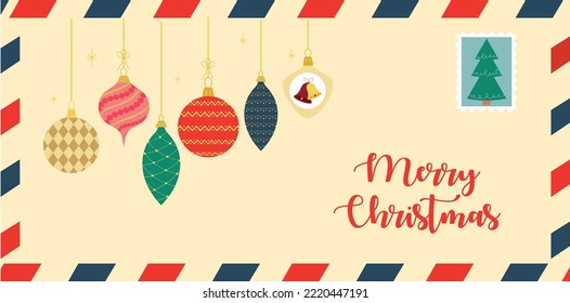Santa Claus mail. Decorative letter to Merry Christmas with new year baubles.   