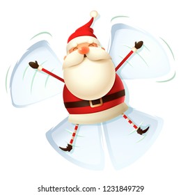 Santa Claus make angel in snow - white background