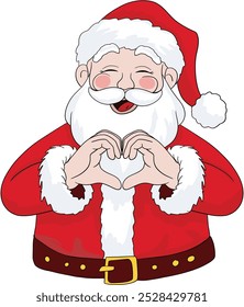 Santa Claus making heart sign with his hands. Art and Illustration