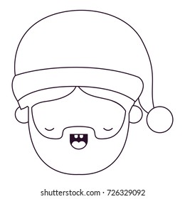 santa claus man kawaii eyes closed and open mouth expression silhouette on white background vector illustration