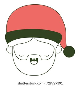 santa claus man kawaii eyes closed and open mouth expression on color section silhouette vector illustration