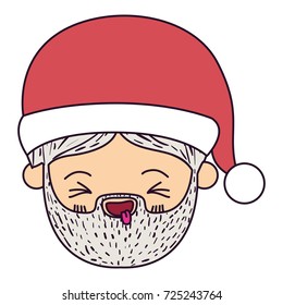 santa claus man kawaii face eyes closed and tongue out expression with hat on colorful silhouette vector illustration