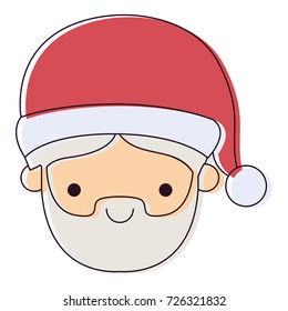 santa claus man kawaii face happiness expression watercolor silhouette on white background vector illustration