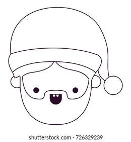 santa claus man kawaii face happiness with open mouth expression silhouette on white background vector illustration