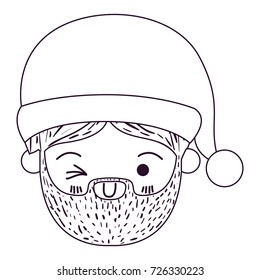 santa claus man kawaii face wink eye expression with hat silhouette on white background vector illustration