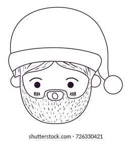 santa claus man kawaii face surprised expression with hat silhouette on white background vector illustration