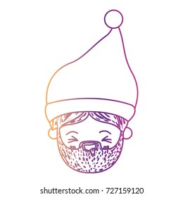 santa claus man kawaii face eyes closed and tongue out expression with christmas hat on gradient color silhouette from yellow to fuchsia vector illustration