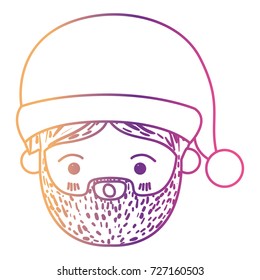 santa claus man kawaii face surprised expression with hat on gradient color silhouette from yellow to fuchsia vector illustration