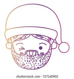 santa claus man kawaii face wink eye expression with hat on gradient color silhouette from yellow to fuchsia vector illustration