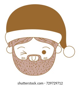 santa claus man kawaii face wink eye expression with hat on color section silhouette vector illustration