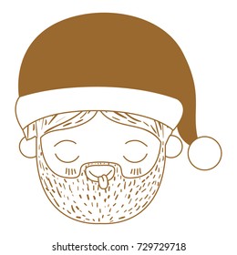 santa claus man kawaii face eyes closed and tongue out happiness expression with hat on color section silhouette vector illustration