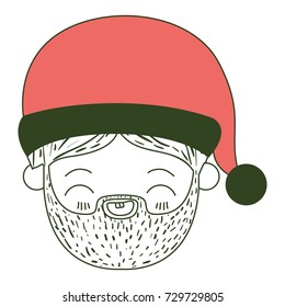 santa claus man kawaii face eyes closed and smiling expression with hat on color section silhouette vector illustration