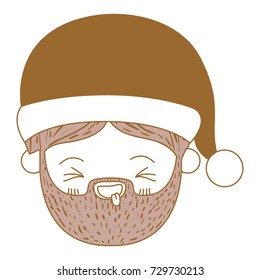 santa claus man kawaii face eyes closed and tongue out expression with hat on color section silhouette vector illustration
