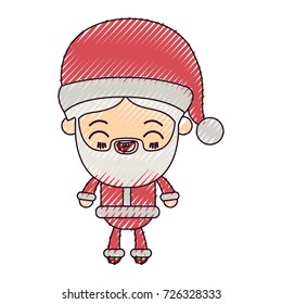 santa claus man kawaii full body cartoon smiling expression with hat and costume color crayon silhouette on white background vector illustration