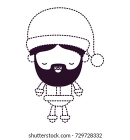 santa claus man kawaii full body cartoon eyes closed with tongue out expression with hat on dotted monochrome silhouette vector illustration