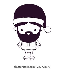 santa claus man kawaii full body cartoon tranquility expression with hat on dotted monochrome silhouette vector illustration