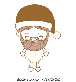santa claus man kawaii full body cartoon smiling with tongue out expression with hat and costume on color section silhouette vector illustration