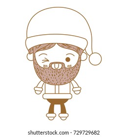 santa claus man kawaii full body cartoon wink eye expression with hat and costume on color section silhouette vector illustration