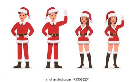 Santa Claus man and woman character vector design for christmas. Presentation in various action.