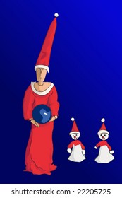Santa Claus mannequin with elf - Vector illustration