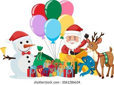 Santa Claus with many gift boxes and reindeer illustration