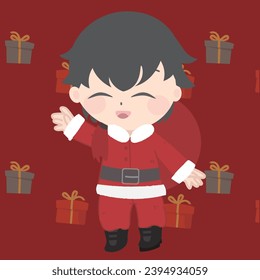 a santa claus mascot in an animated chat for facebook screenshot 2, in the style of kawaii manga, dark red and black, child-like innocence, tasteful use of negative space, mote kei, limited color pale